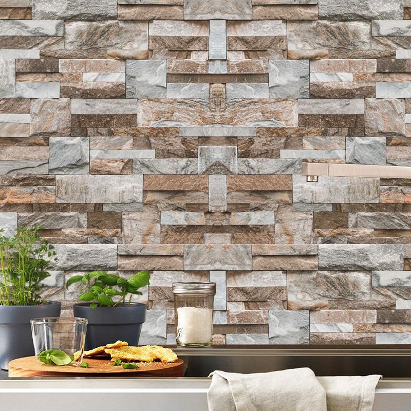 Country Marble Rock Stick Wallpaper Panel for Washroom 8' x 8" Wall Decor in Brown
