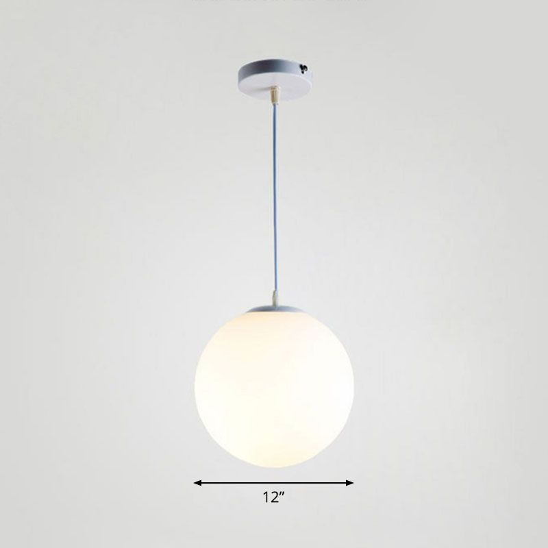 Single Restaurant Hanging Light Minimalist White Ceiling Lamp with Sphere Opal Glass Shade