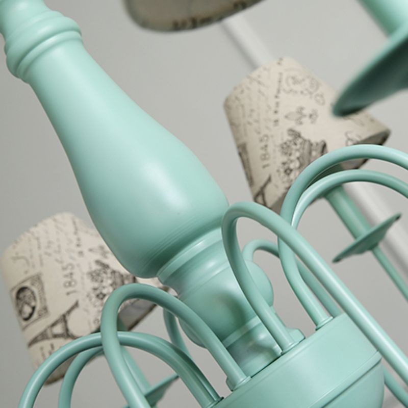 Modern Style Green Ceiling Chandelier Swooping Arm Metal 5-Lights Pendant Lighting Fixtures