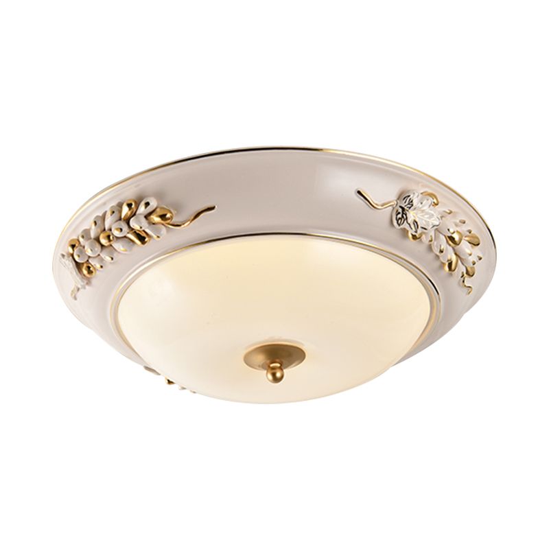 White LED Flush Massimale Light Fixture Classic Opal Glass Bowl Flushmount con Embossato Spikelet Decor, 12 "/14" /18 " W