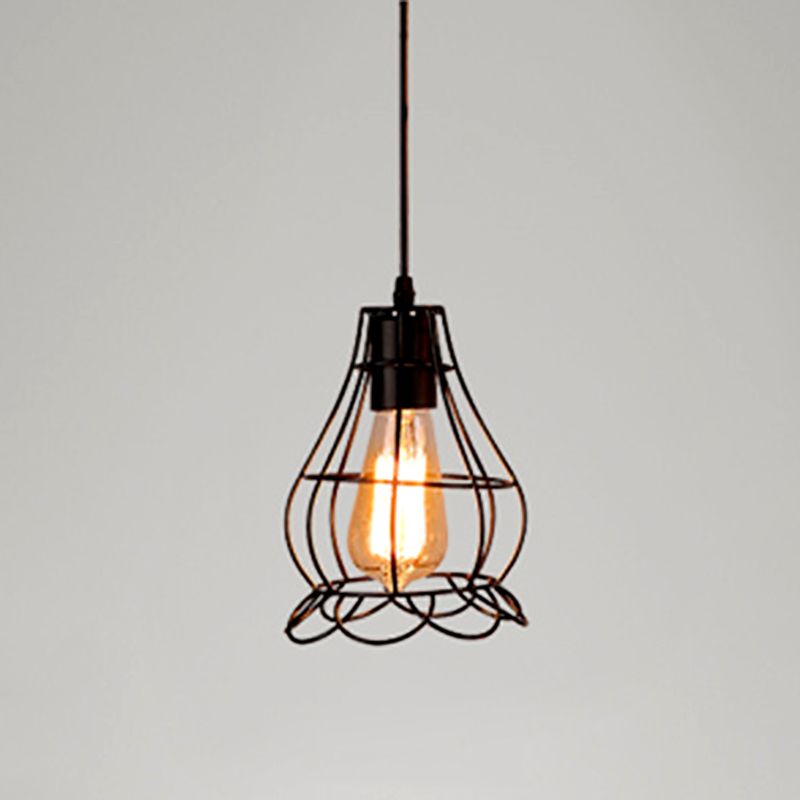 Einfache 1-Licht-Anhänger Licht, Metallkäfig Schatten Anhängerlampe in Schwarz für das Restaurant