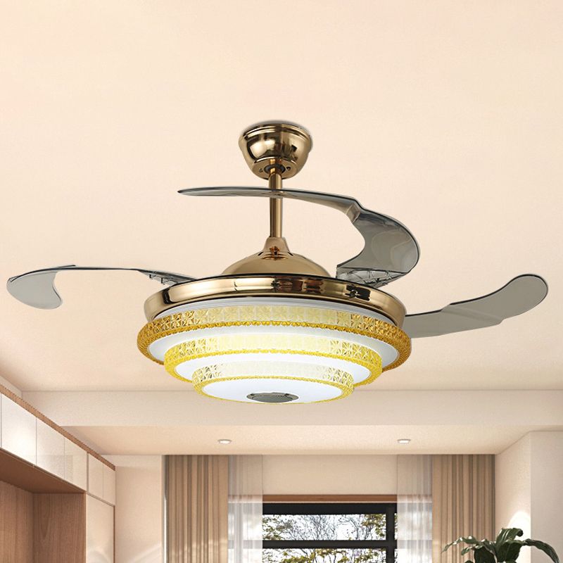 3 Blades Moderne Ronde Semi Flush Bevel gesneden kristallen LED plafondventilator Lamp in goud, 42 "breedte