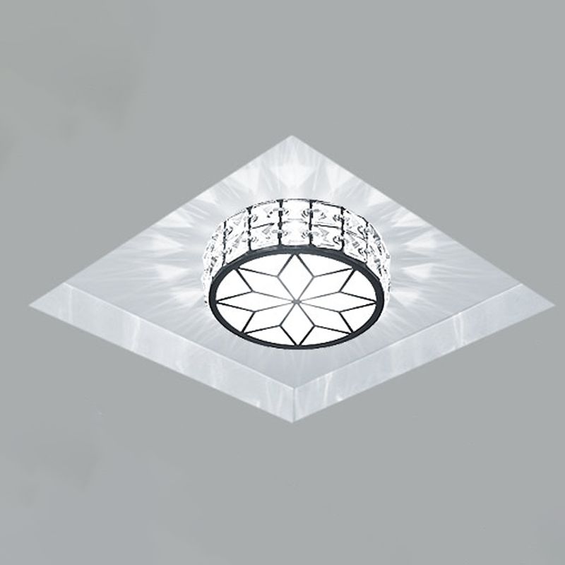 Beveled Crystal Drum Flush Mount Lighting Minimalist Black LED Flush Mount in White Light