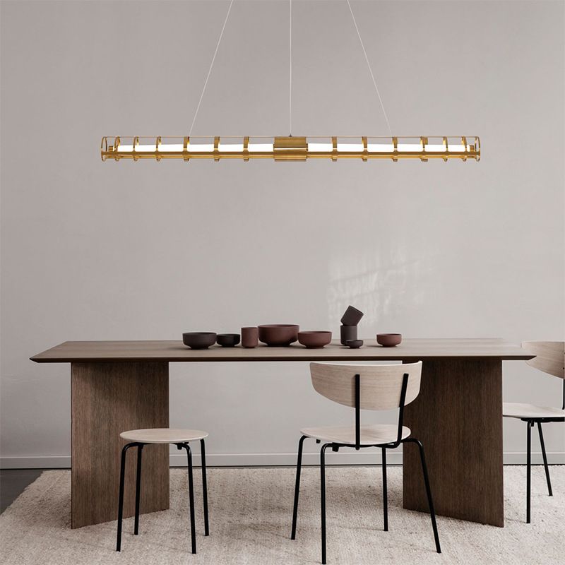 Modern Style Linear Shape Island Pendants Metal Pendant Lights in Gold for Dining Room