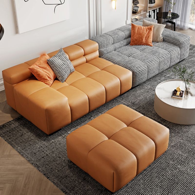 Modern Leather and Fabric Sectional Square Arm Sectional with Pillows