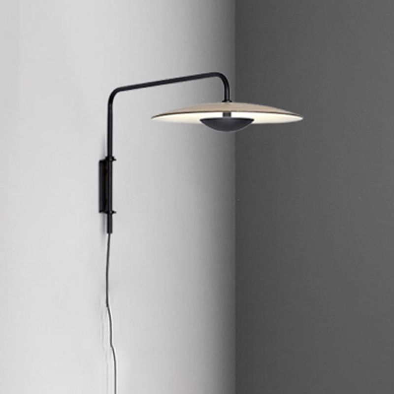 Modern Swing Arm Wall Sconce Circle Shape Wall Light with Metal Shade for Bedroom