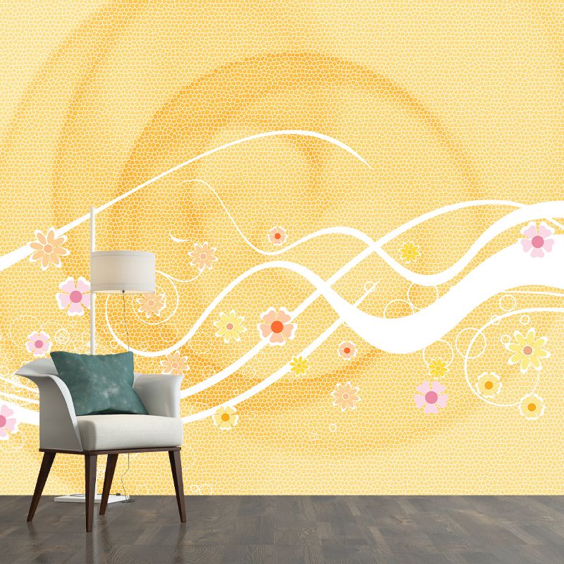 Environment Friendly Mural Wallpaper Flowers Illustration Indoor Wall Mural