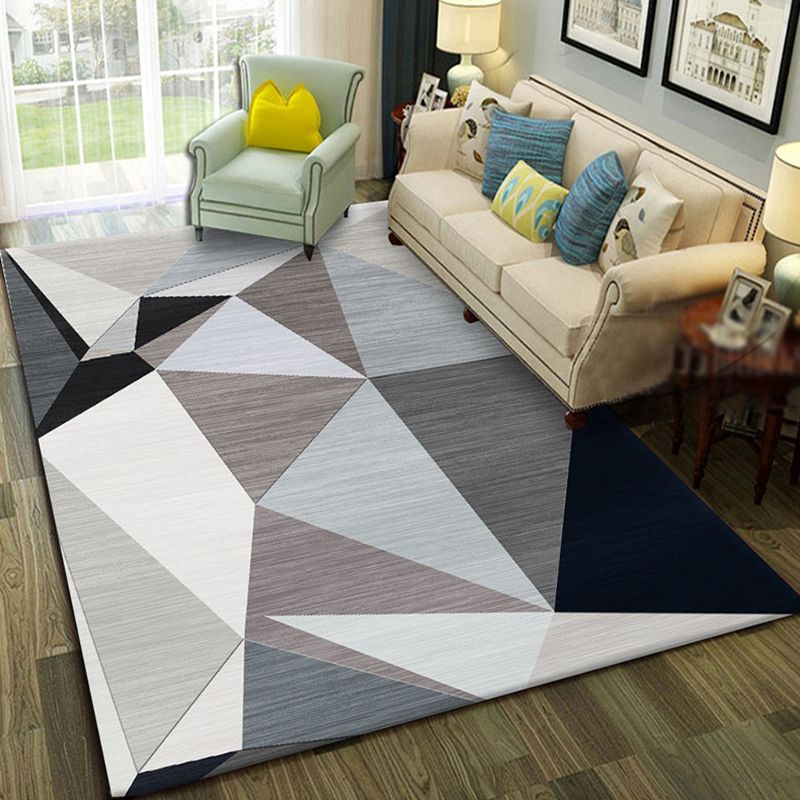 Modern Geo Pattern Rug Multi Colored Cotton Blend Area Carpet Non-Slip Pet Friendly Indoor Rug for Parlor