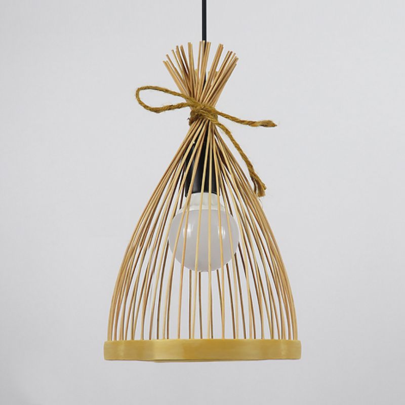 1 pendentif de restauration de bulbe avec conique 
Bamboo Shade Modern Style Black / Beige suspendu au plafond, 8 "/ 10" W