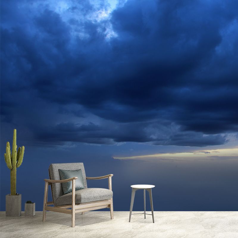 Blue Cloudy Sky Wallpaper Mural Washable Modern Bedroom Wall Art, Custom Printed