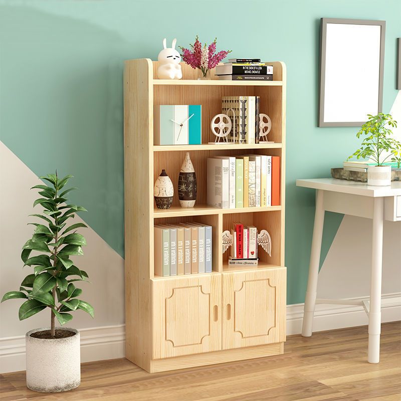 Modern Pine Bookcase 9.5" W Closed Storage Bookshelf with Shelves