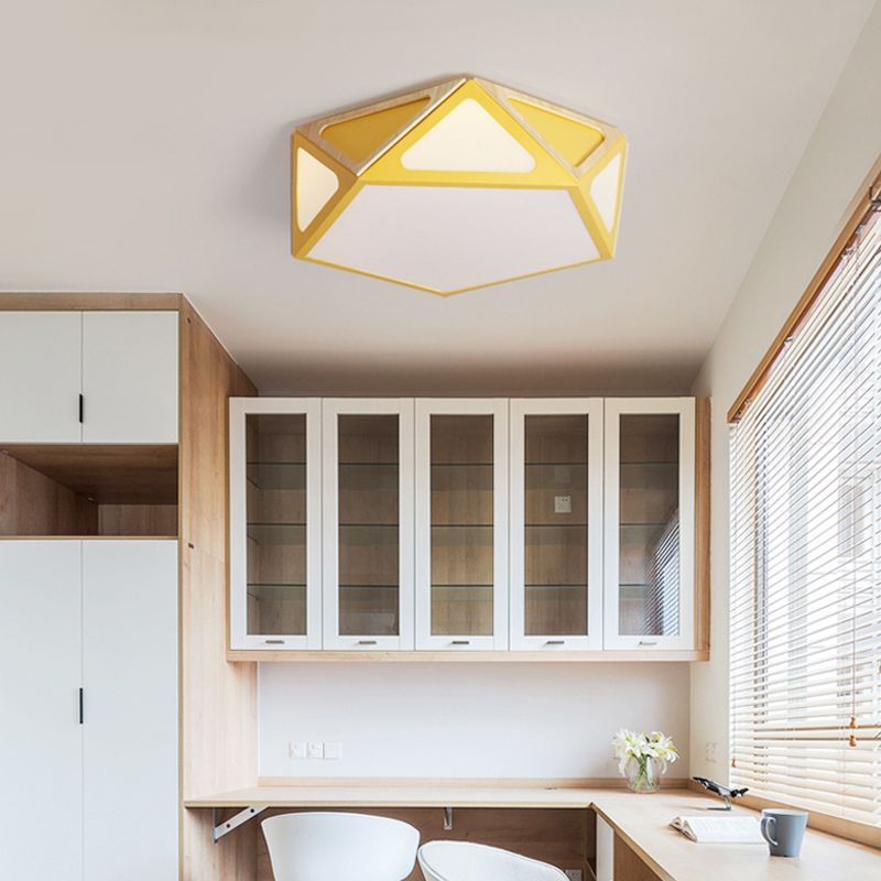 Geometrisch spoellicht Modern acryl wit/roze/geel LED plafond gemonteerd armatuur in warm/wit licht, 16 "/19,5" breed