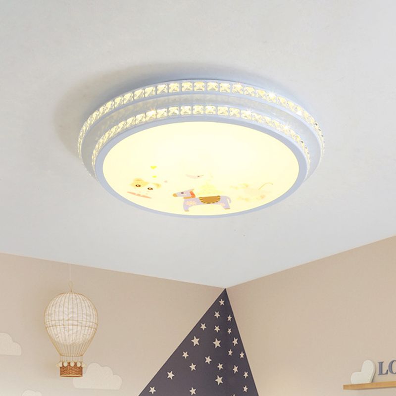 2 Tiers Crystal-Encrusted Ceiling Lamp Moderne Weiße LED-Unterputz-Beleuchtung mit Cartoon-Muster