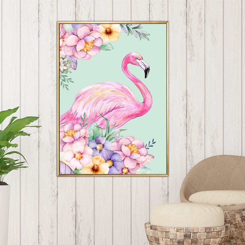 Kids Fantasy Animal Art Print Pink Textured Surface Wall Decoration for Living Room
