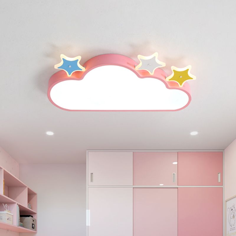 Cloud-with-Star Iron Flushmount Lighting Cartoon Pink/Blue LED Ceiling Flush Light for Children Room