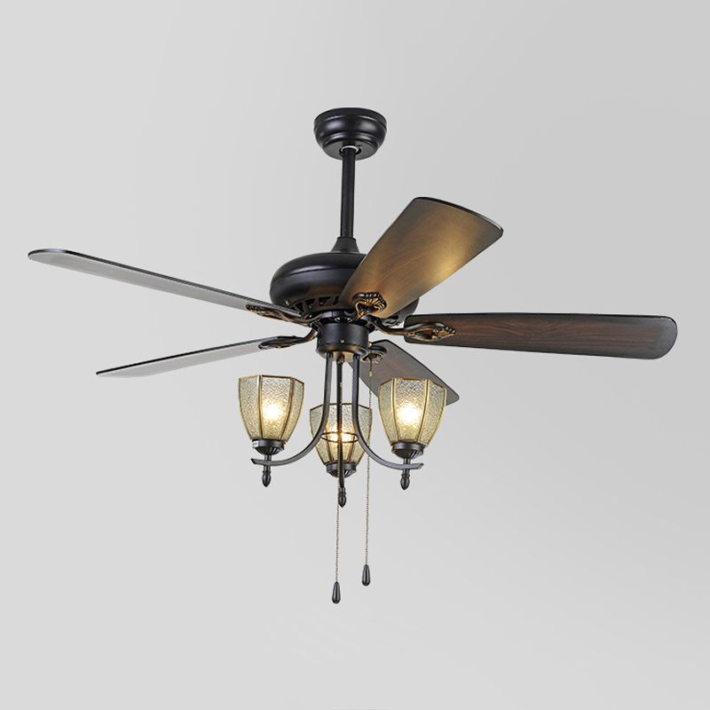 Luz de ventilador colgante metálico de 5 palas de 5 luces de 5 luces en negro, 52 "de ancho