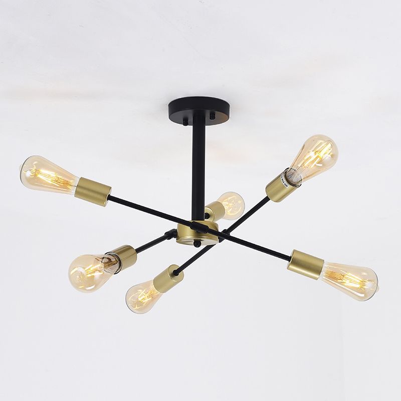 Radial Shape Flush Ceiling Lights Modern Style Metal 6 Light Flush Mount Fixture in Black