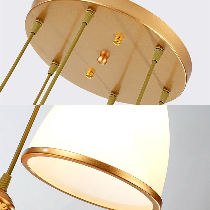 Duplex Cluster Pendant Light in Modern Luxury Style Wrought Iron Hanging Light with White Glass Shade