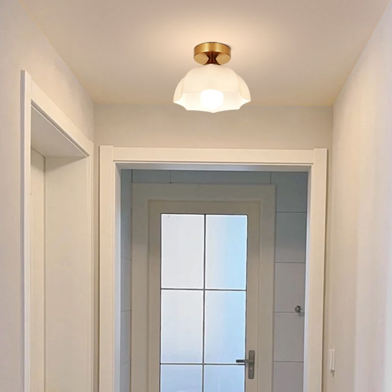 Geometric Shape Glass Flush Light Modern Style 1 Light Flush Mount Ceiling Lights in Gold
