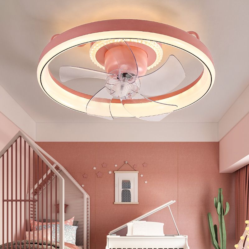 Round Shape Metal Ceiling Fans Kid Style 2 Lights Flush Ceiling Fan