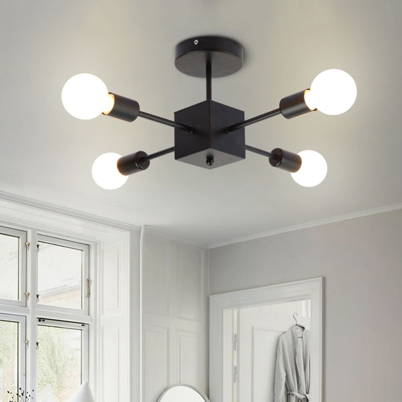 Eenvoudige Lineaire Semi Ceiling Mount Licht Metallic Zwart Plafond Lamp voor Studie Kamer Slaapkamer