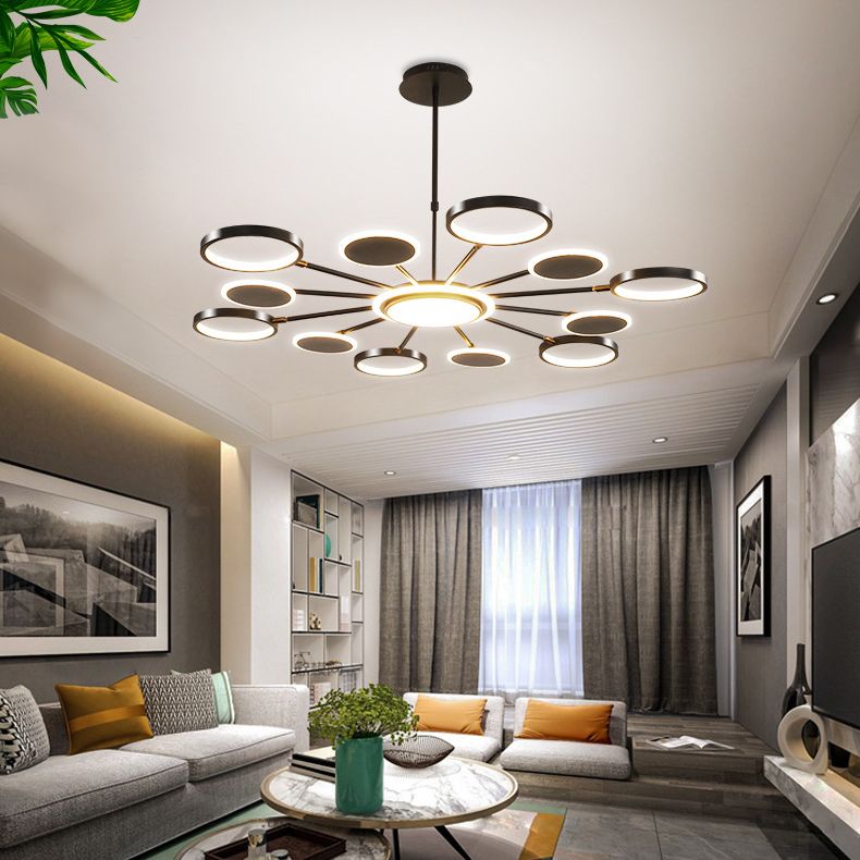 Nordic Style LED Hanging Light Fixture Circles Hanging Chandelier with Metal Shade