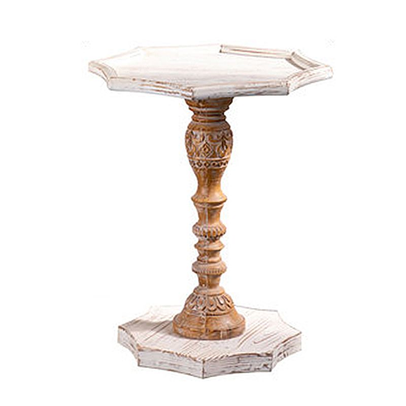 French Country Pedestal End Table Solid Wood Antique Brown/White Side Table