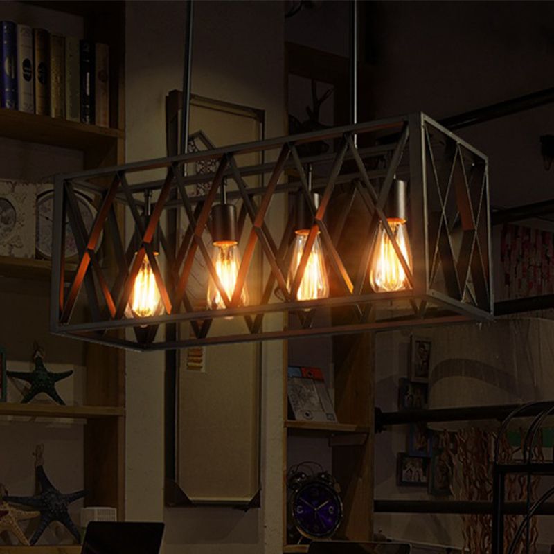 Luz de lámpara colgante negro de hierro forjado iluminación de isla de estilo industrial rectangular para bar