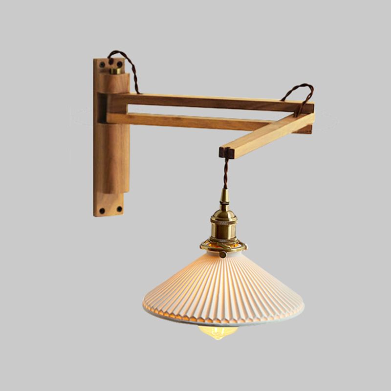 Falten Schatten Wandlampe Japanischer Stil Holz 1 Licht rotierbares Lesen Wandleuchte