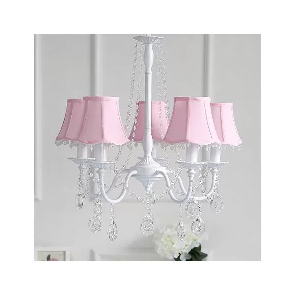 Babykristallkronleuchter, 5-Licht-Makkaron-Hängebliebe mit ausgestattetem Stofffarben, 23,5 "High x 22,5" im Durchmesser