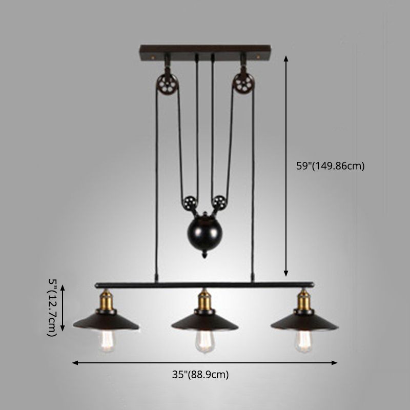 Wrought Iron Black Island Pendant Light in Industrial Simplicity Pulley Pendant Light for Dining Room