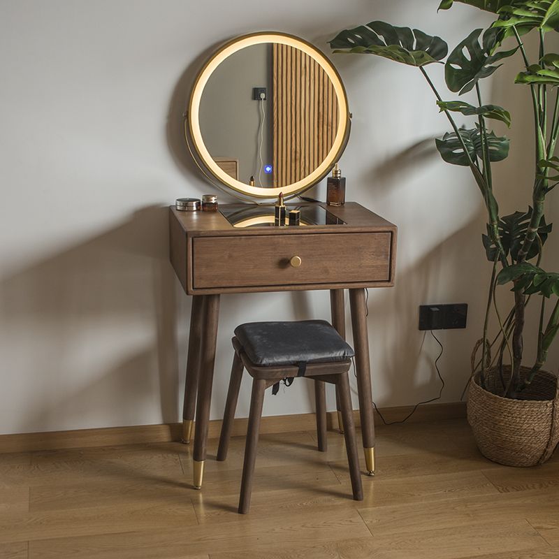 Contemporary Make-up Vanity with Drawers in Brown Rubberwood