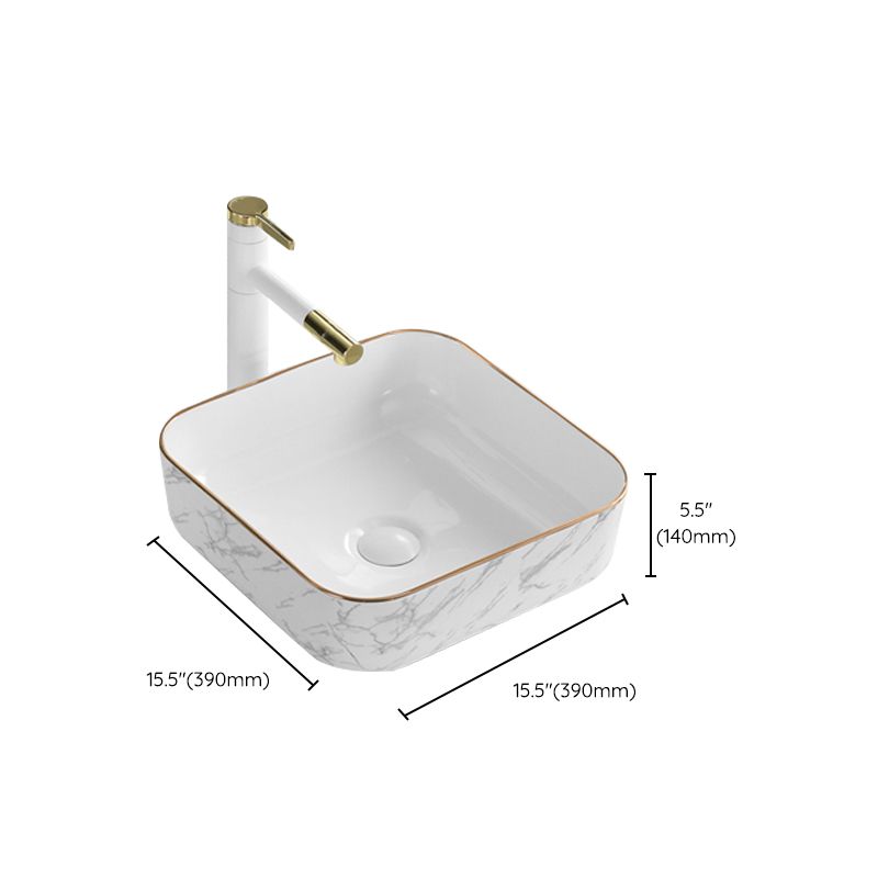 Contemporary Bathroom Sink Pop-Up Drain Porcelain Solid Color Rectangular Vessel