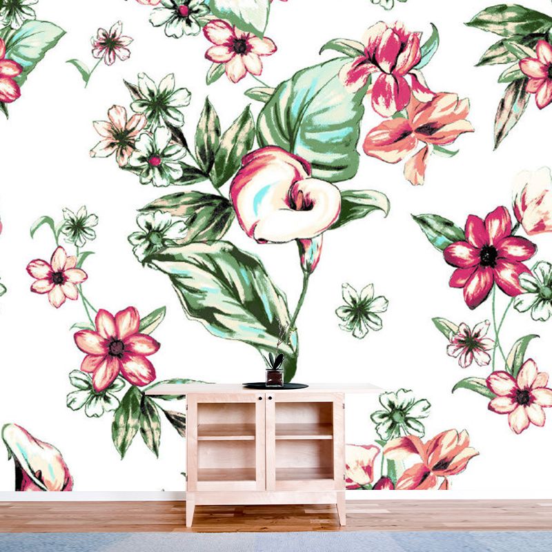 Tropics Flower Sleeping Flamingo Murals Red-Green Stain Resistant Wall Decor for Home