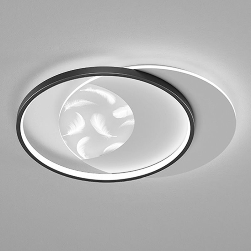 Plafonnier semi-affleurant à LED circulaire pour chambre à coucher dans un luminaire de plafond en acrylique en plumes de style de luxe moderne