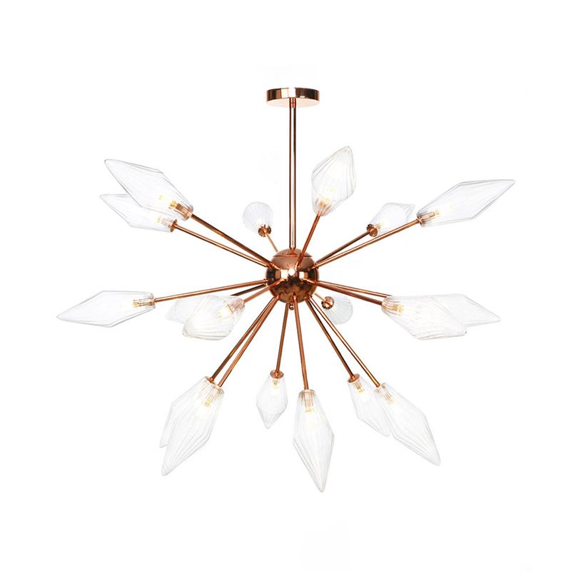 Industrial Diamond Amber/Clear Glass Chandelier Lamp 9/12/15 Lights Hanging Ceiling Fixture with Starburst Design