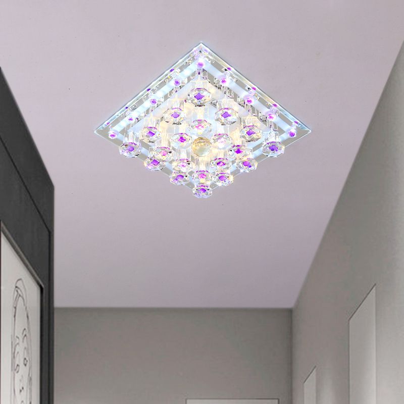 Lámpara de techo cuadrada de cristal, luz LED de montaje empotrado púrpura contemporánea de 7"/9,5" W, luz blanca/cálida para pasillo