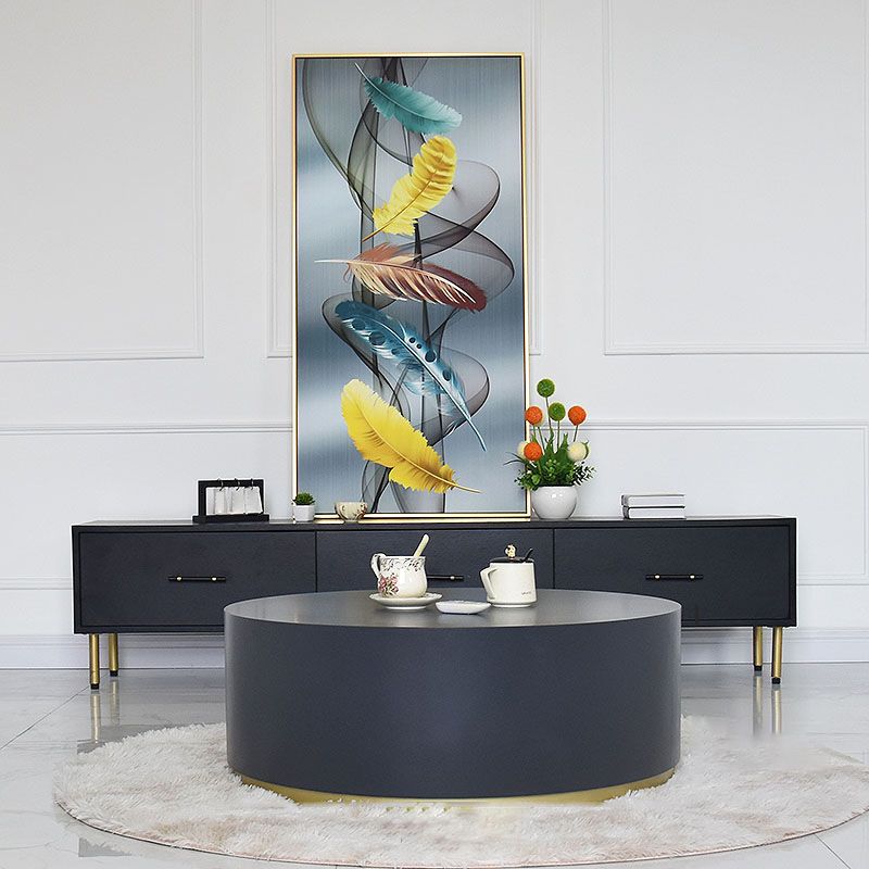 1 Single Round Coffee Table Drum Coffee Table in Black/Dark Grey