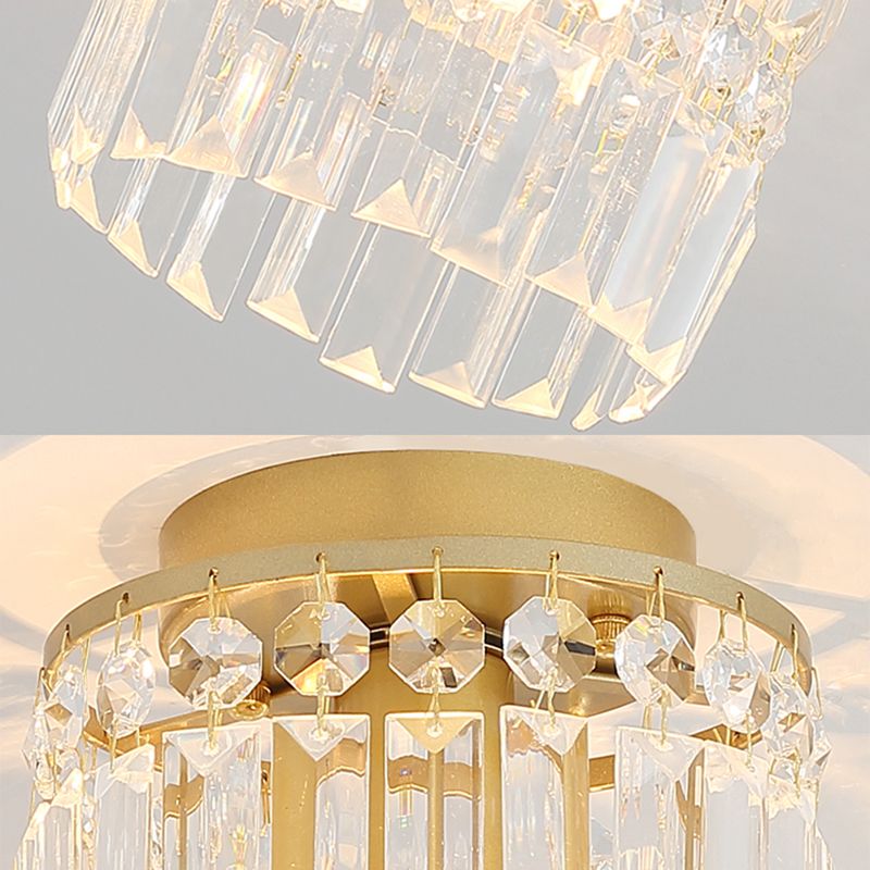 1-Light Corridor Mini Flush Lamp Simple Black/Gold Cylinder Crystal Ceiling Flush Mount