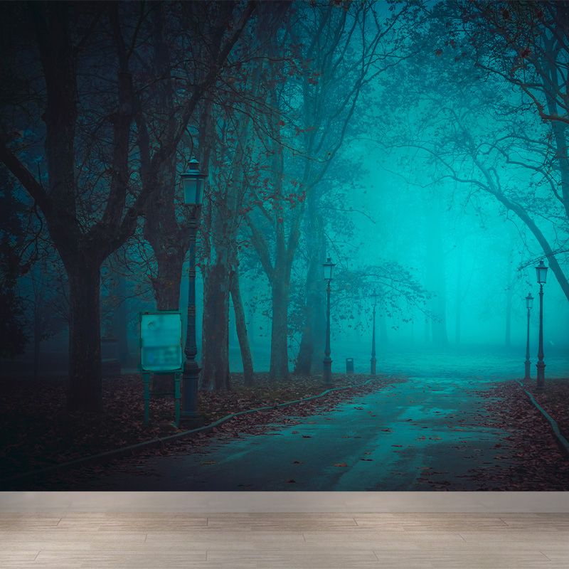 Whole Autumn Forest Mural Modern Mysterious Scenery Wall Art in Dark Color for Home