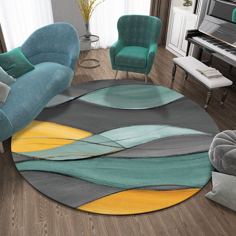 Round Multicolor Casual Indoor Rug Polyester Ink Traces Rug Non-Slip Backing Indoor Rug for Bedroom