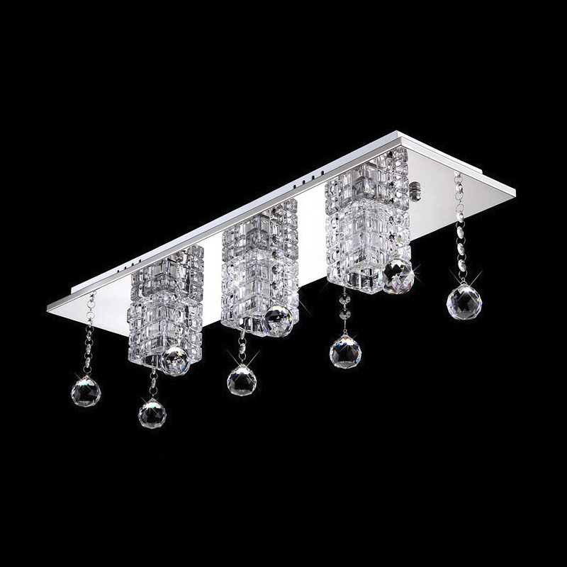 Clear Crystal Shade Nikkel Flushmount Cube 3 Heads Moderne Plafondlamp met Orbs Draping in Wit/Warm Licht