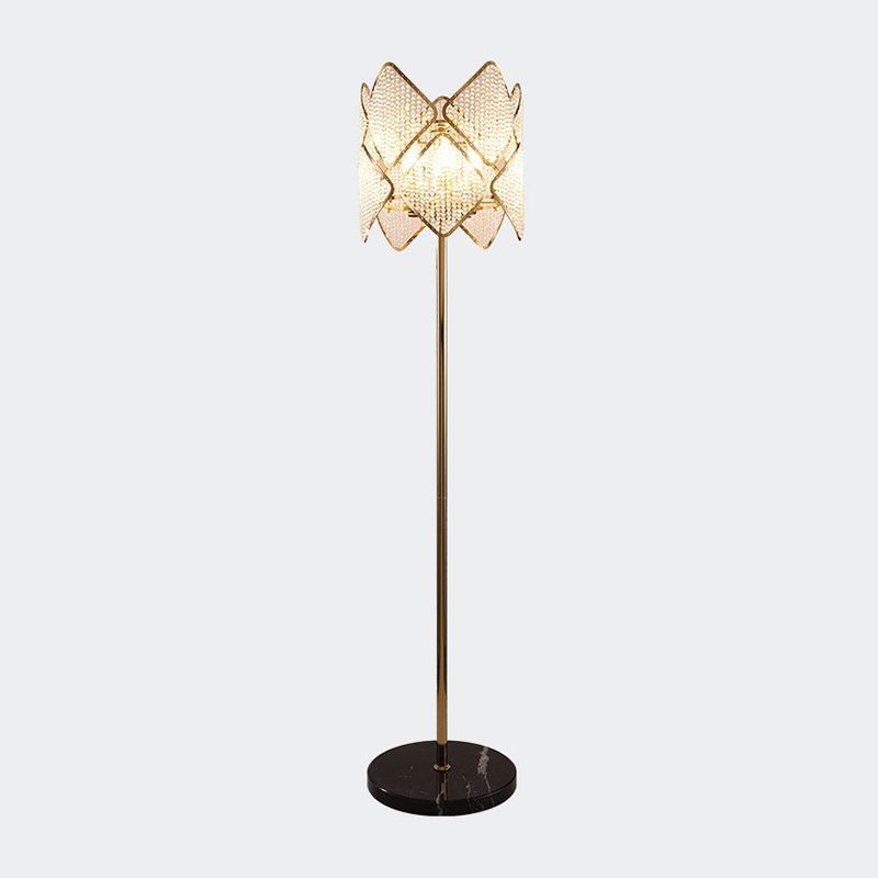 Lámpara de pie de pie redondo Lámpara de pie de pie moderna 1 cabezal de oro/luz cromada con diseño de rombo