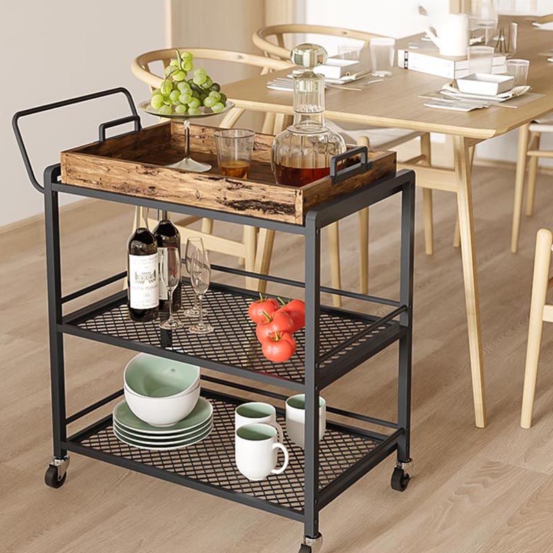 Modern Style Metal Prep Table 31.5"H Rolling Wood Prep Table with Towel Rack