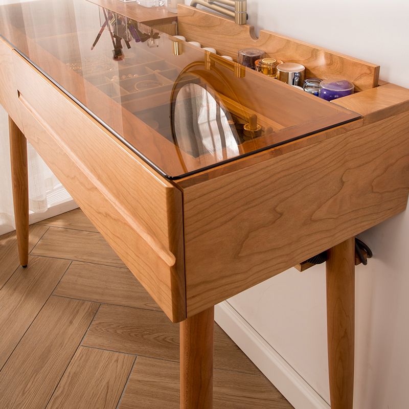 Wood and Glass Makeup Vanity Set With Mirror Standing Vanity Table