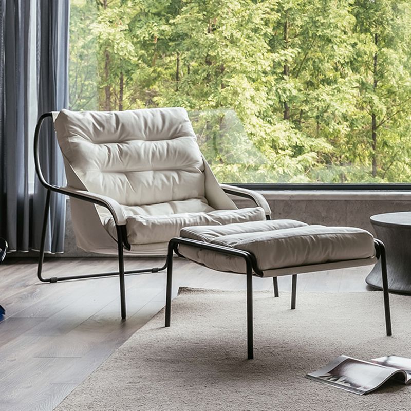 Fixed Back Lounge Chair Fabric Seat Sloped Arms Chair with Black Legs