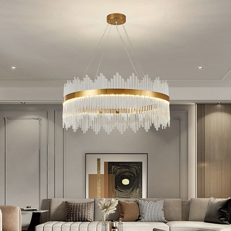 Modern Drum Chandelier Glass Crystal Pendant Ceiling Lights with Adjustable Hanging Cord for Living Room