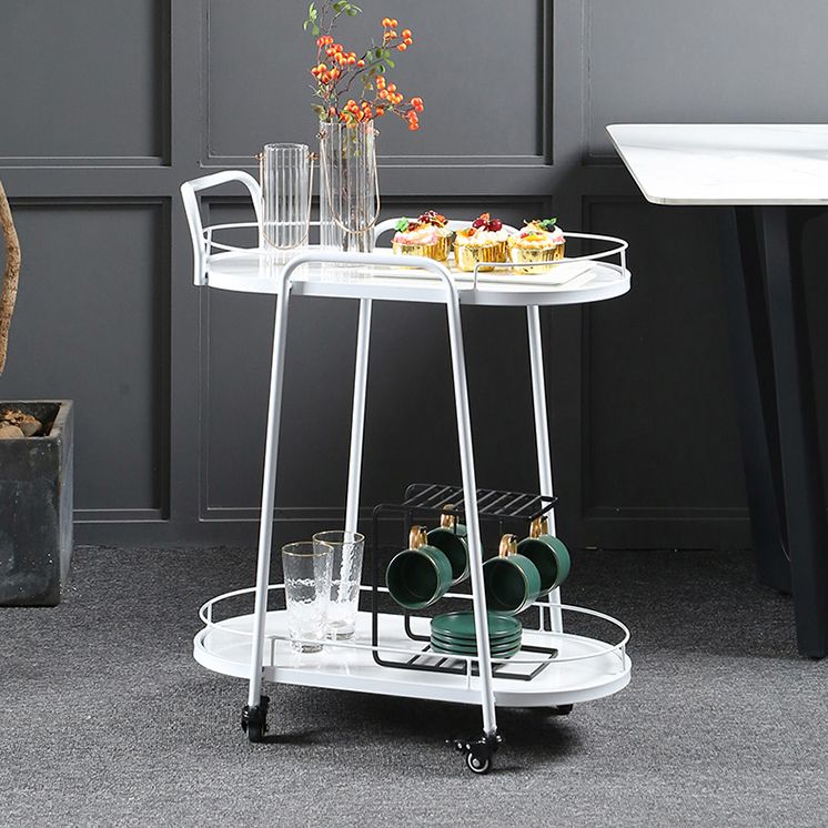 Modern 26.38"W Rolling Prep Table Oval Metal Prep Table for Home Use