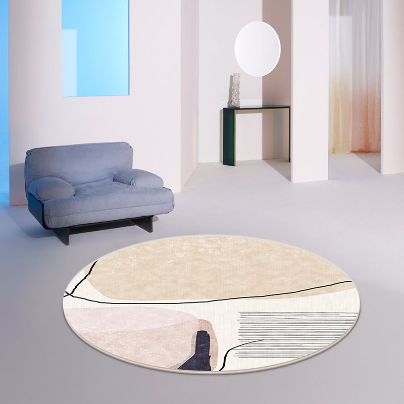 Round Multicolor Nordic Area Rug Polyester Abstract Rug Stain Resistant Indoor Rug for Living Room