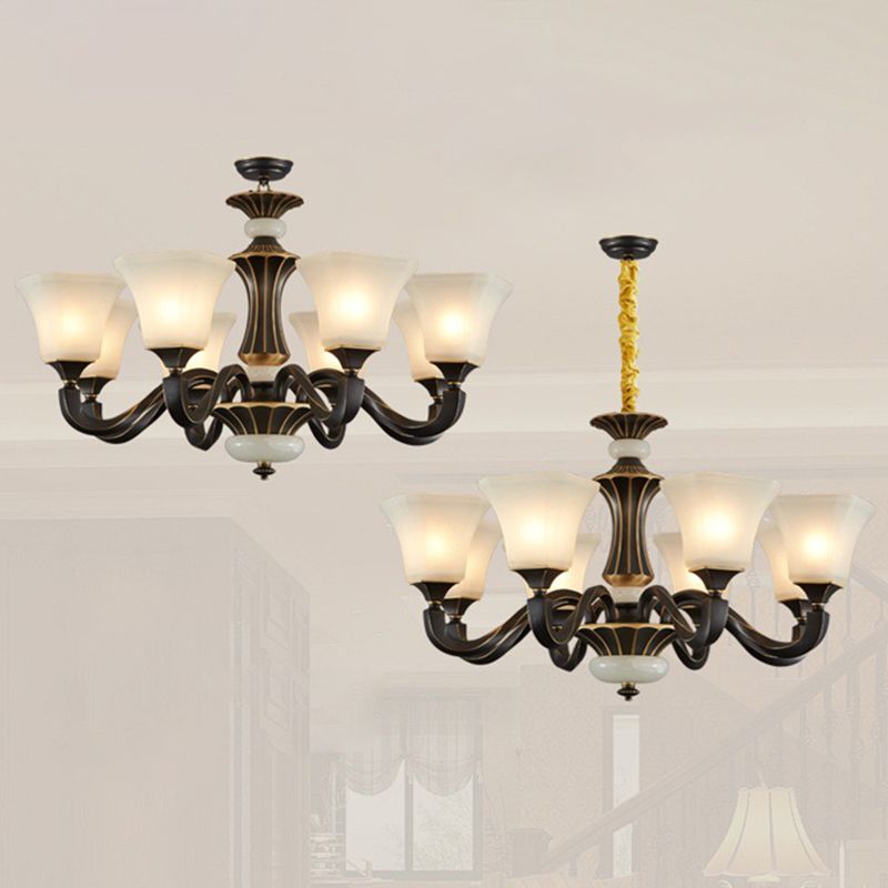 Bell Glass Chandelier Hanging Light Fixture Antique Living Room Chandelier Light Fixtures